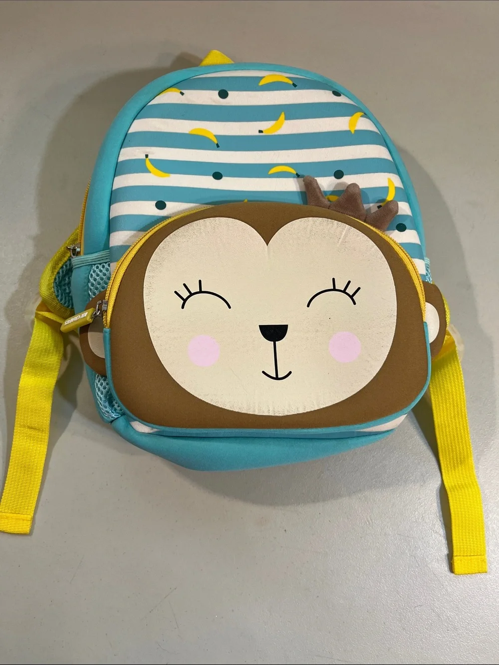 Kids Cute Monkey Backpack in Turquoise and Yellow